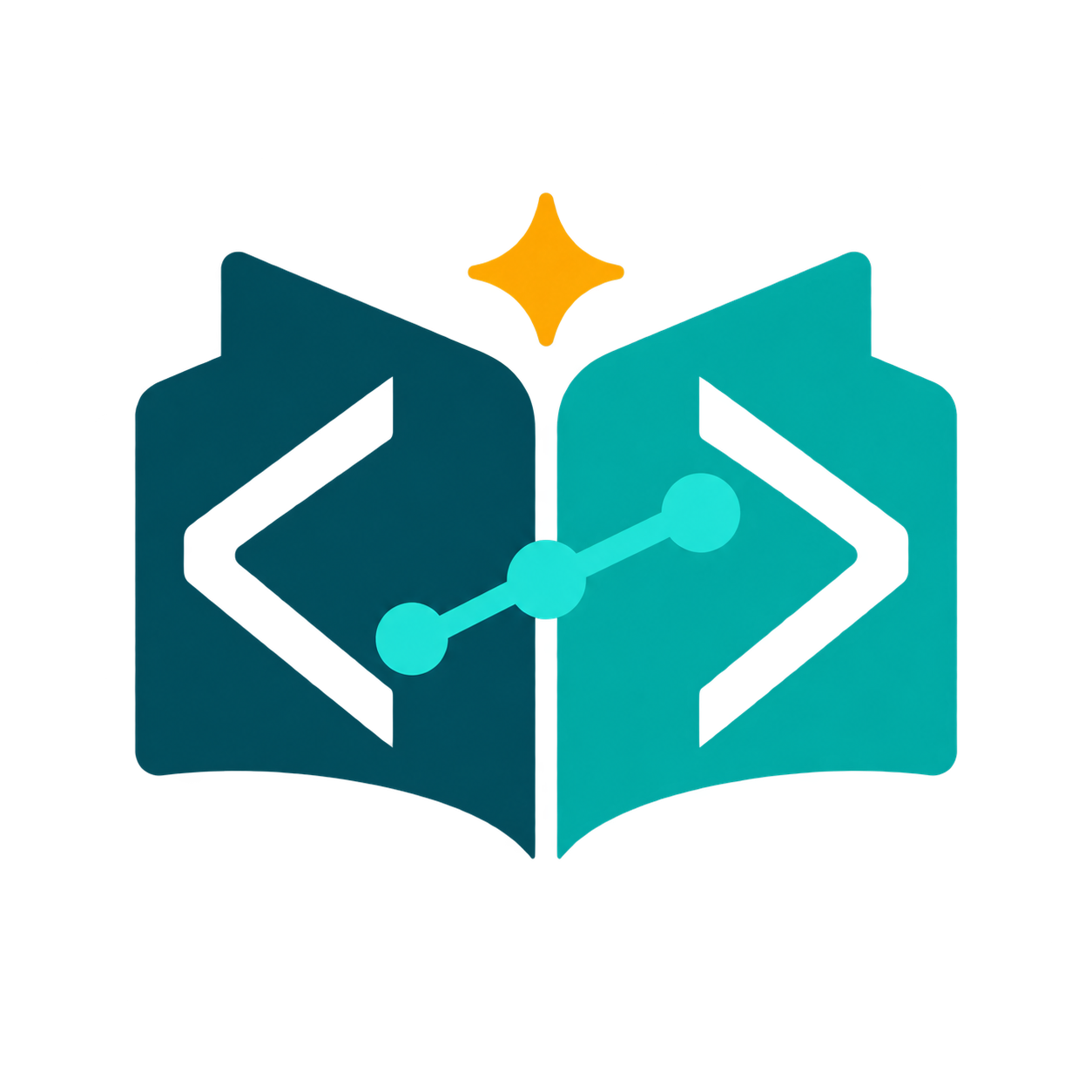 Codebase Mentor logo: an open book with code brackets and a guiding path